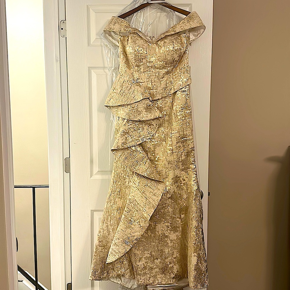 John Paul Ataker Gown champagne and gold